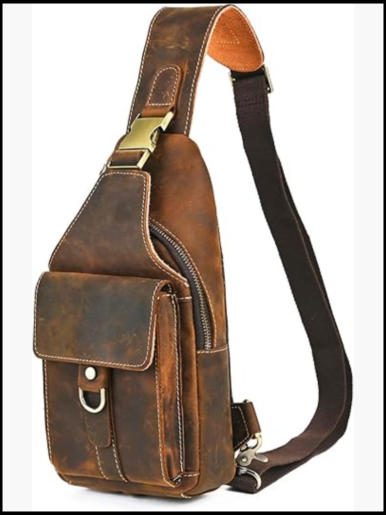 Genuine Leather Hiking Daypack Sling Crossbody Chest Pack Travel Bag